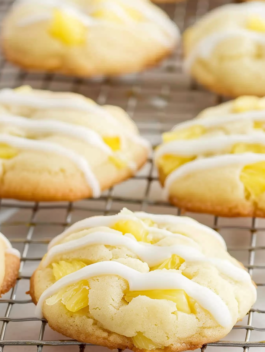 Close-up of cookie texture showing pineapple bits