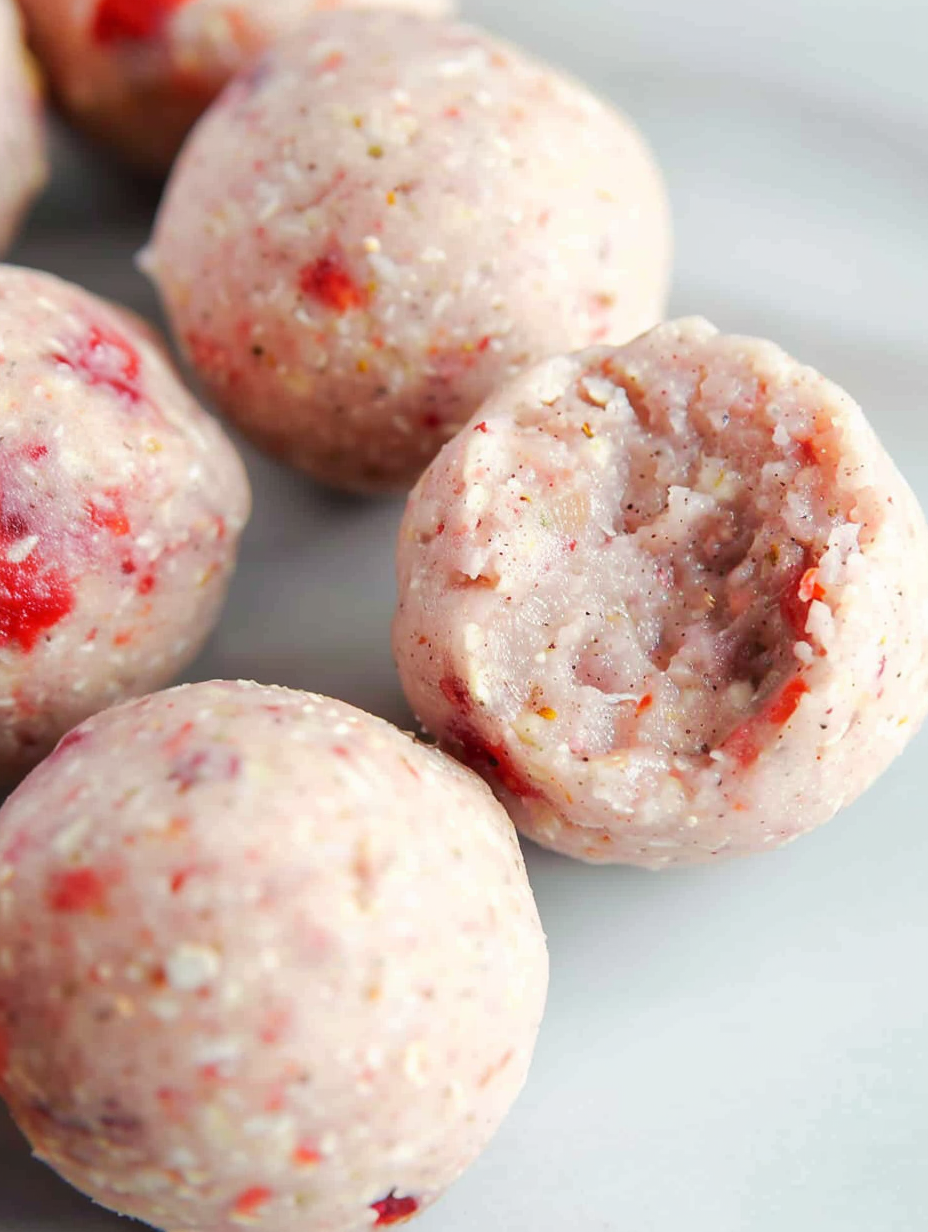 Ingredients for strawberry protein bites measured out