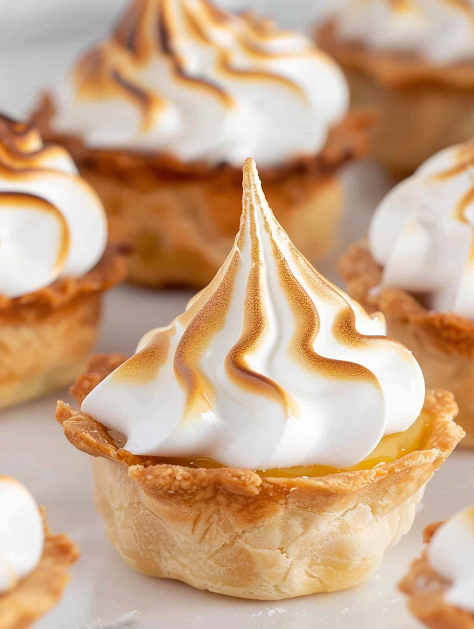 Mini lemon meringue pies cooling on a wire rack