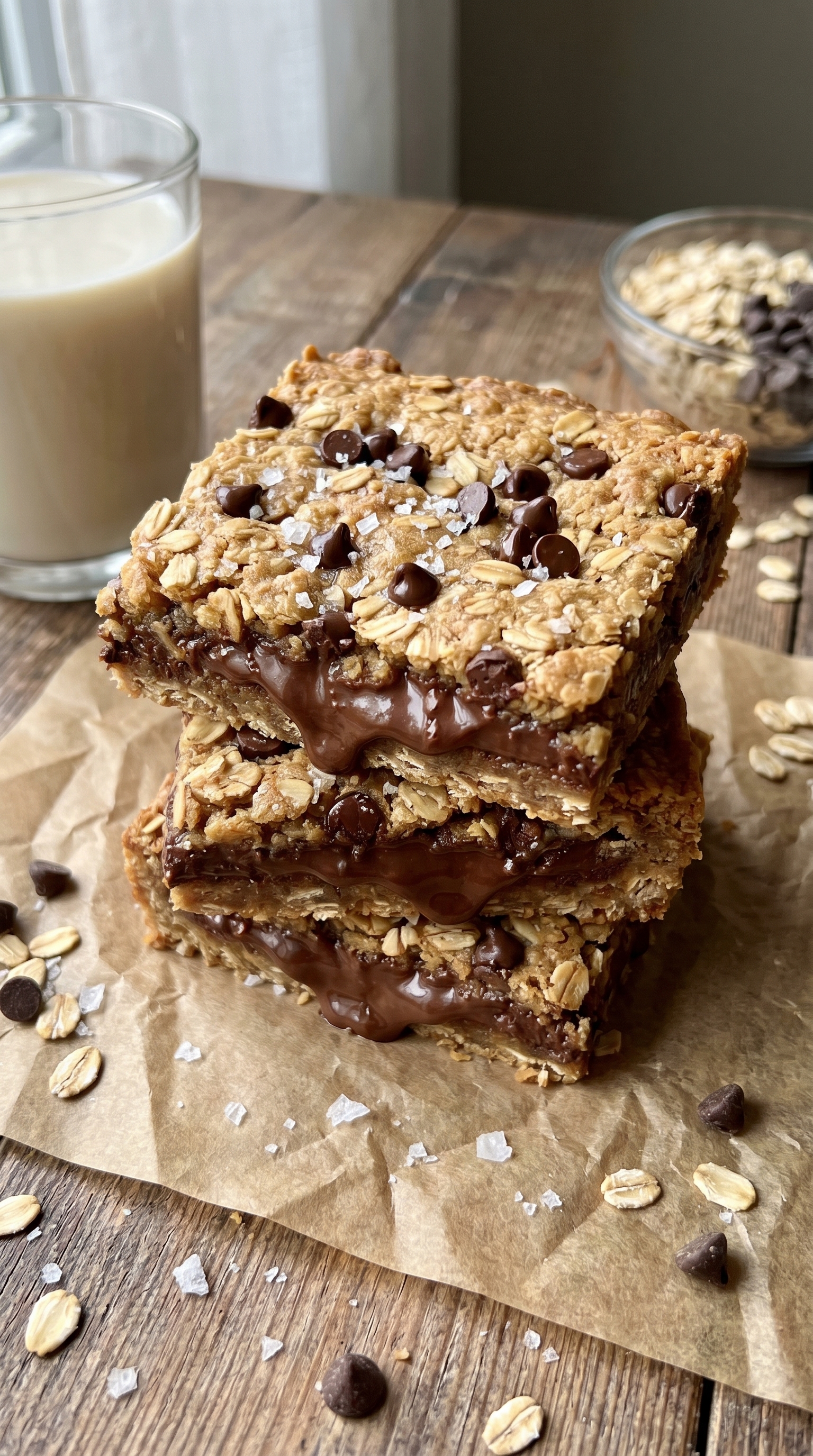 Small batch vegan oatmeal fudge bars on parchment