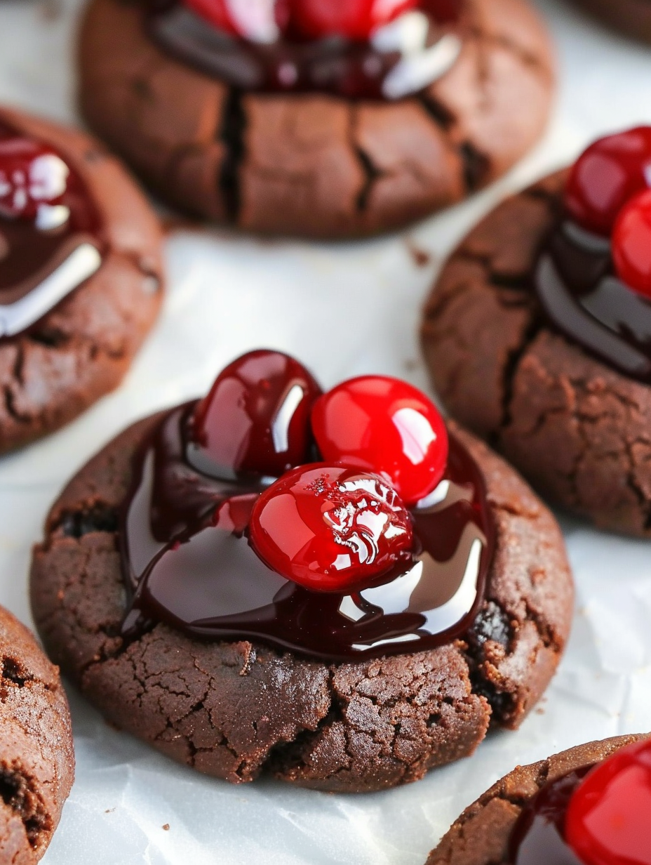 Close-up of cherry center with chocolate glaze