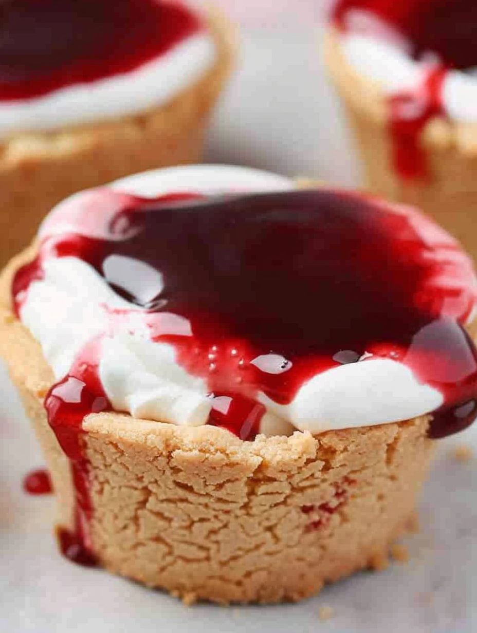Cherry Cheesecake Cups arranged on a serving plate