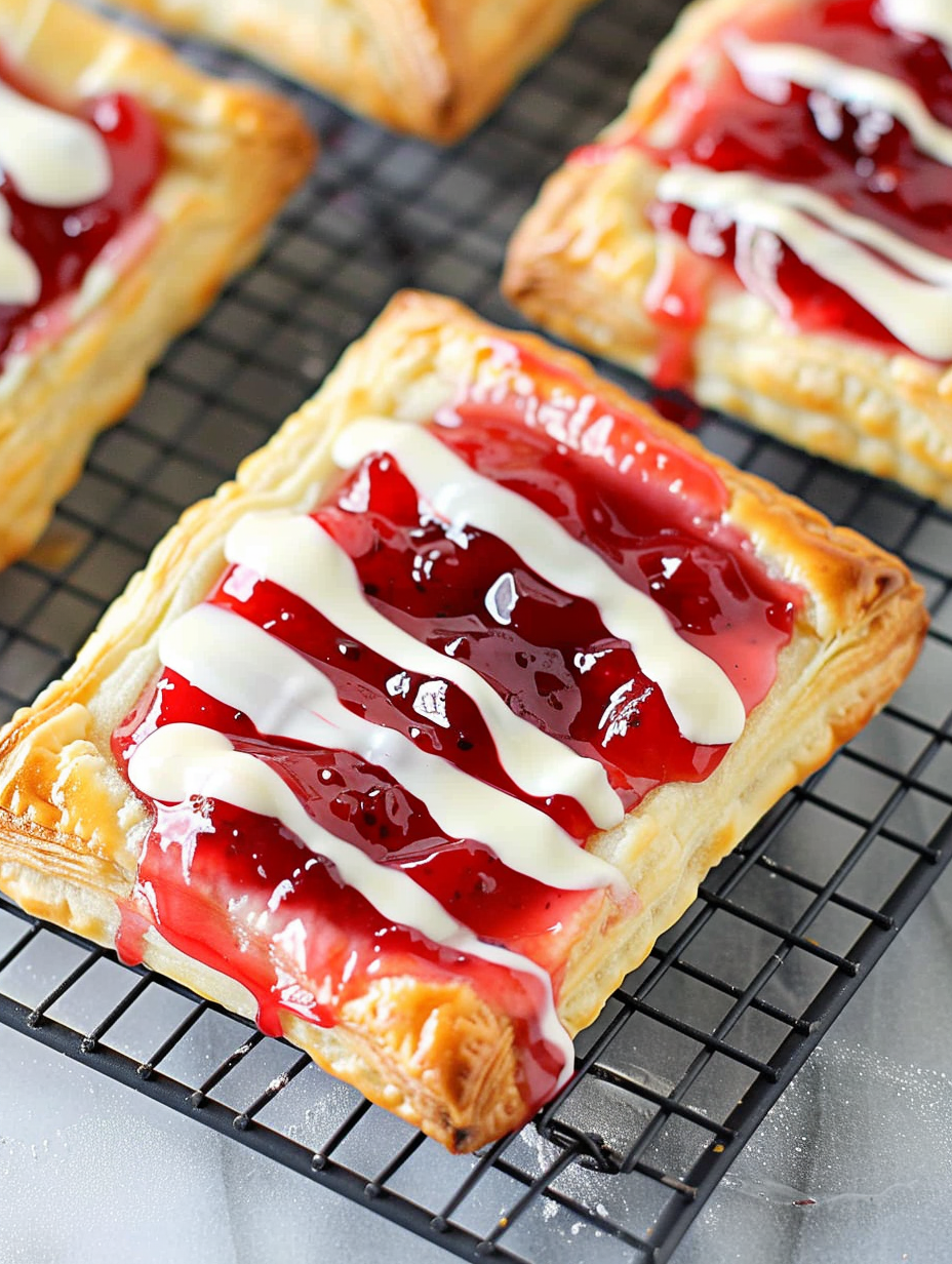 Cherry Danish fresh from the oven on a wire rack