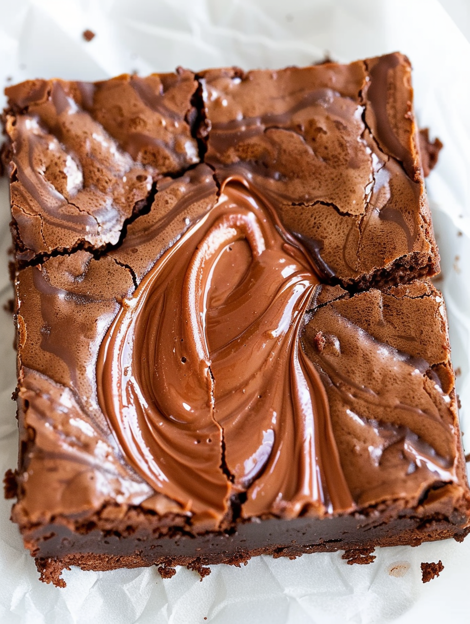 Sliced Nutella brownies on a board