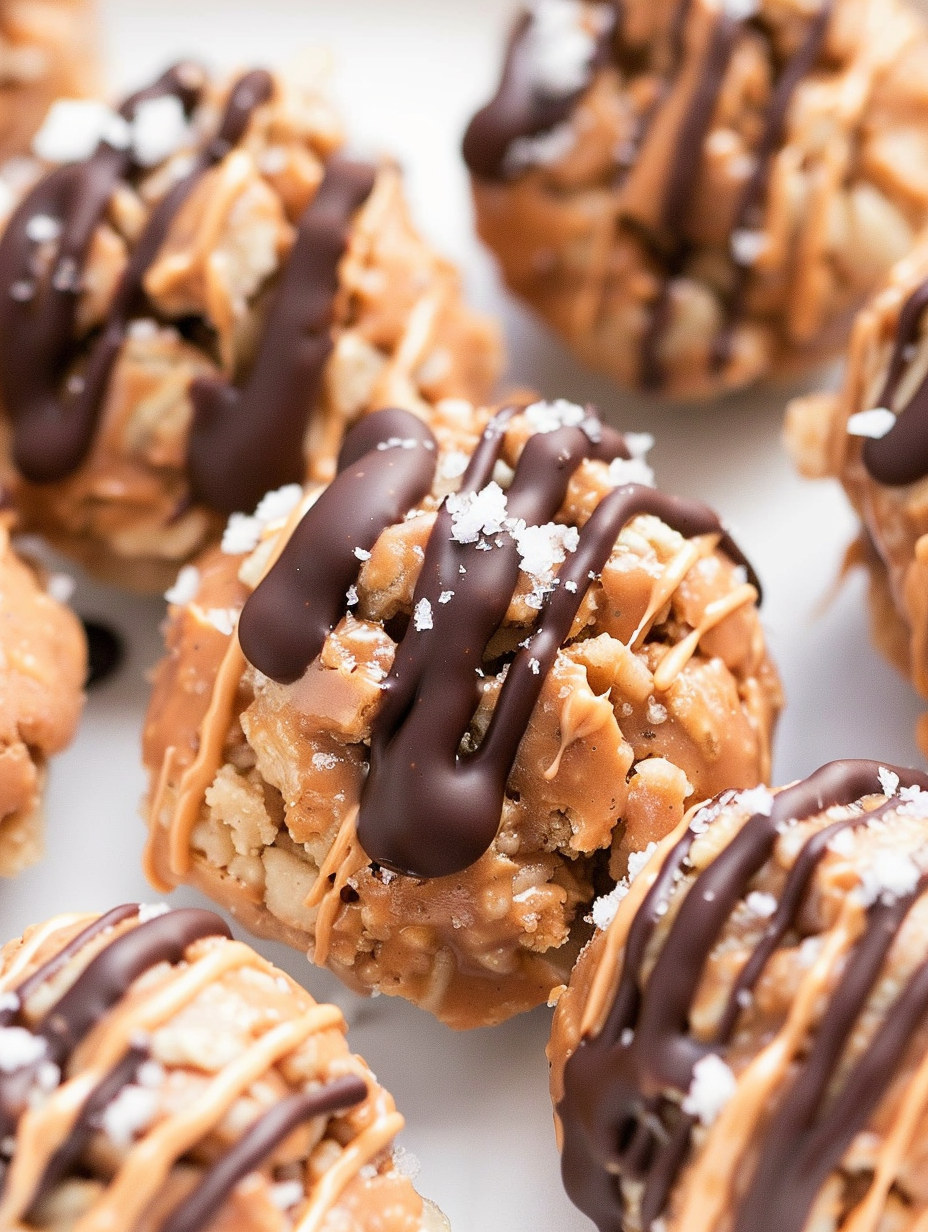 Two No Bake Muddy Buddy Protein Cookies on parchment