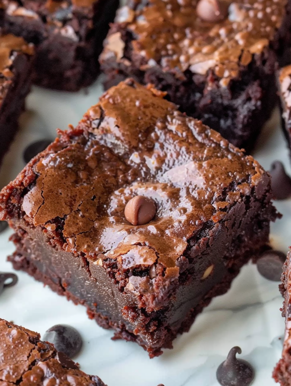 Almond flour brownies in an 8x8 pan with chocolate chips on top
