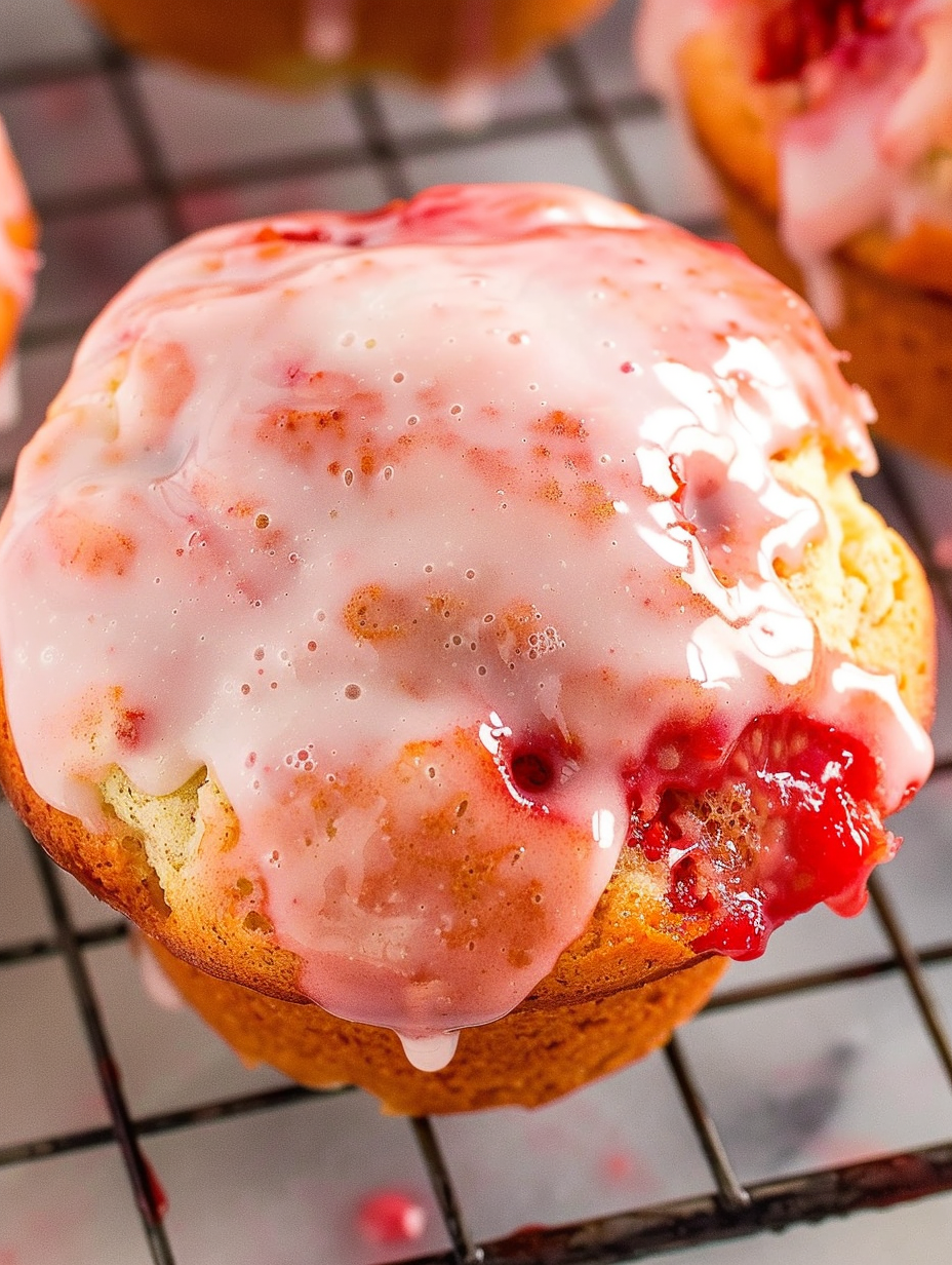 Freshly baked strawberry muffins on a cooling rack