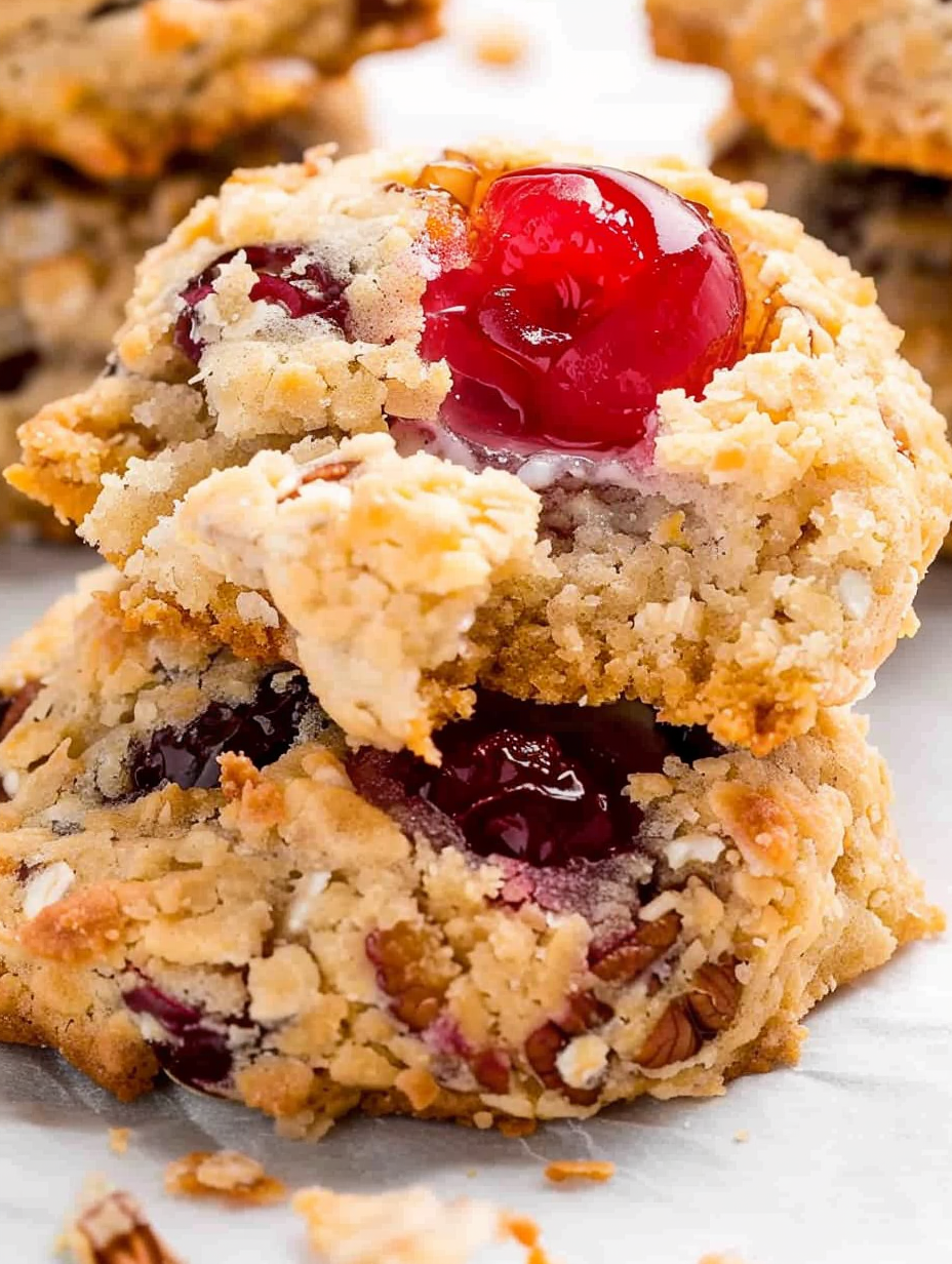 Close-up of cookie texture and chopped cherries