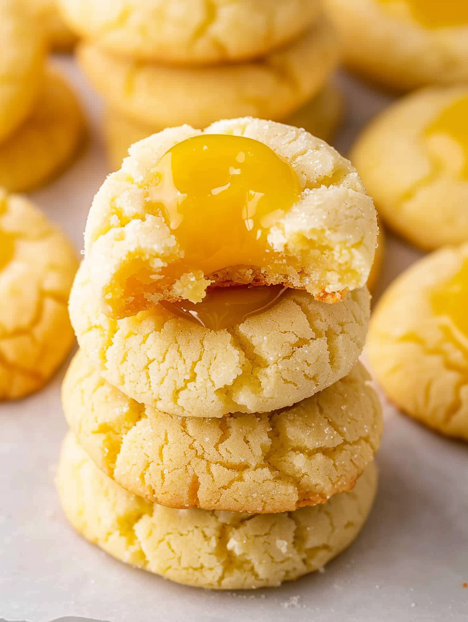 Lemon curd thumbprint cookies on parchment