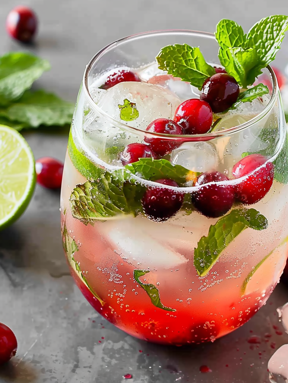 Cranberry syrup jar and fresh mint