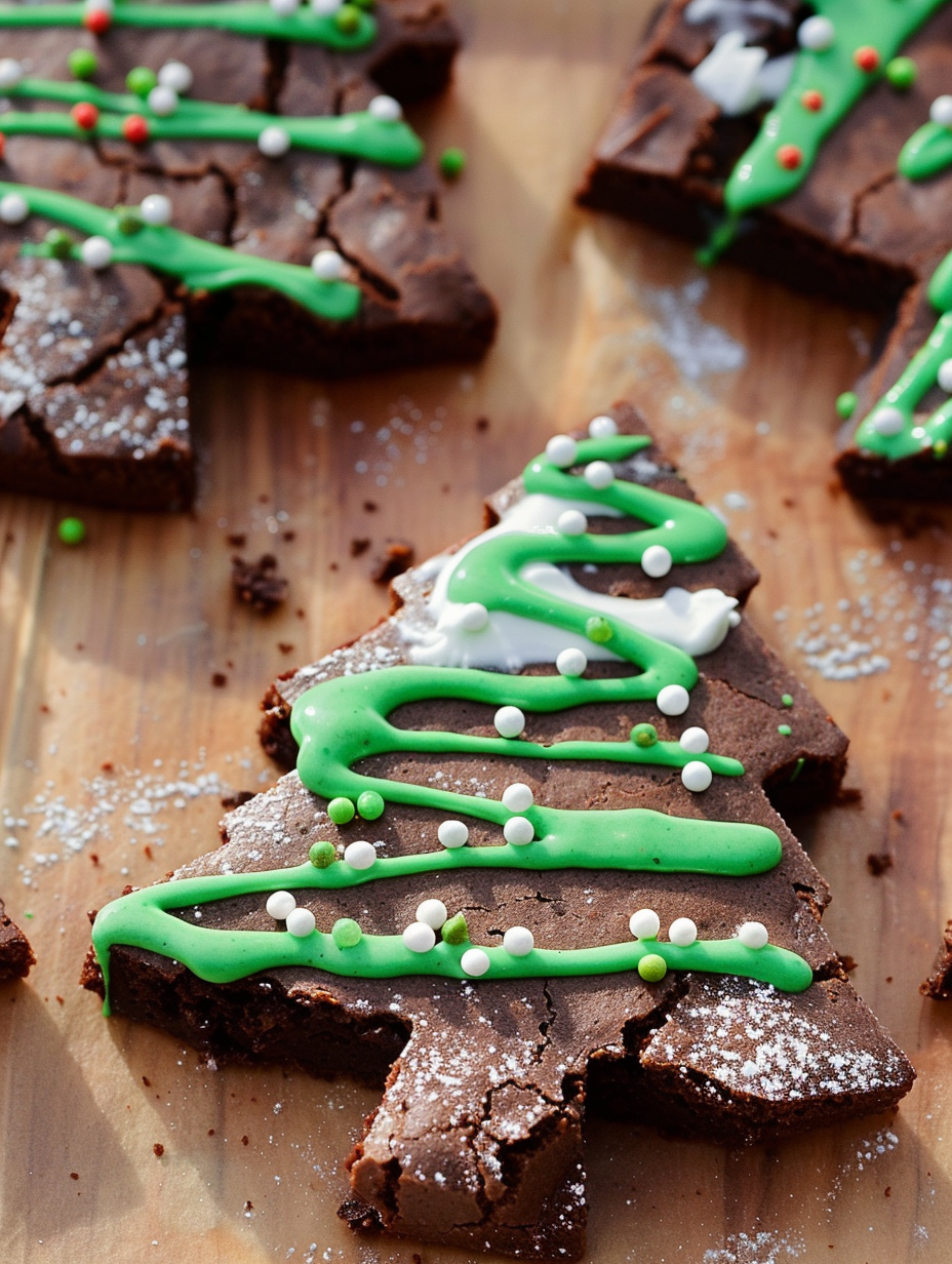 Close-up of icing being piped on a brownie tree