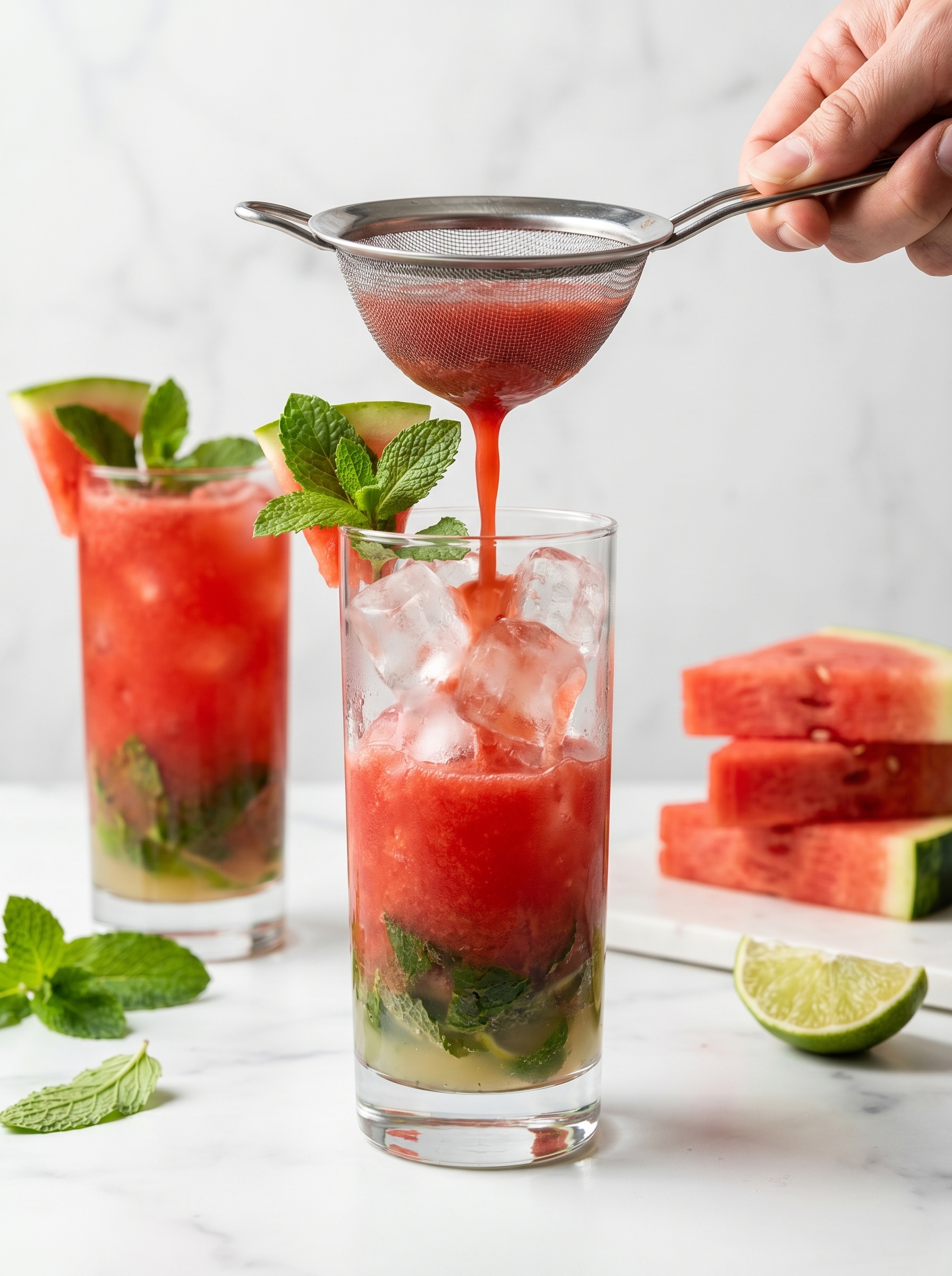 Watermelon Mojito in a Collins glass with mint garnish