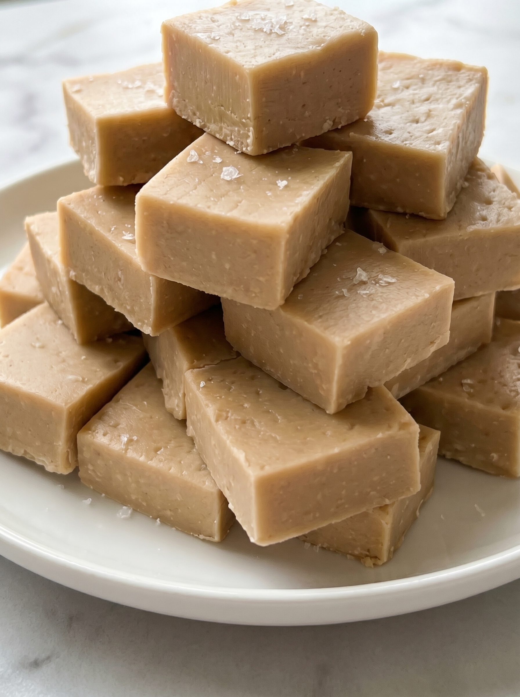 Cut maple fudge squares on a board