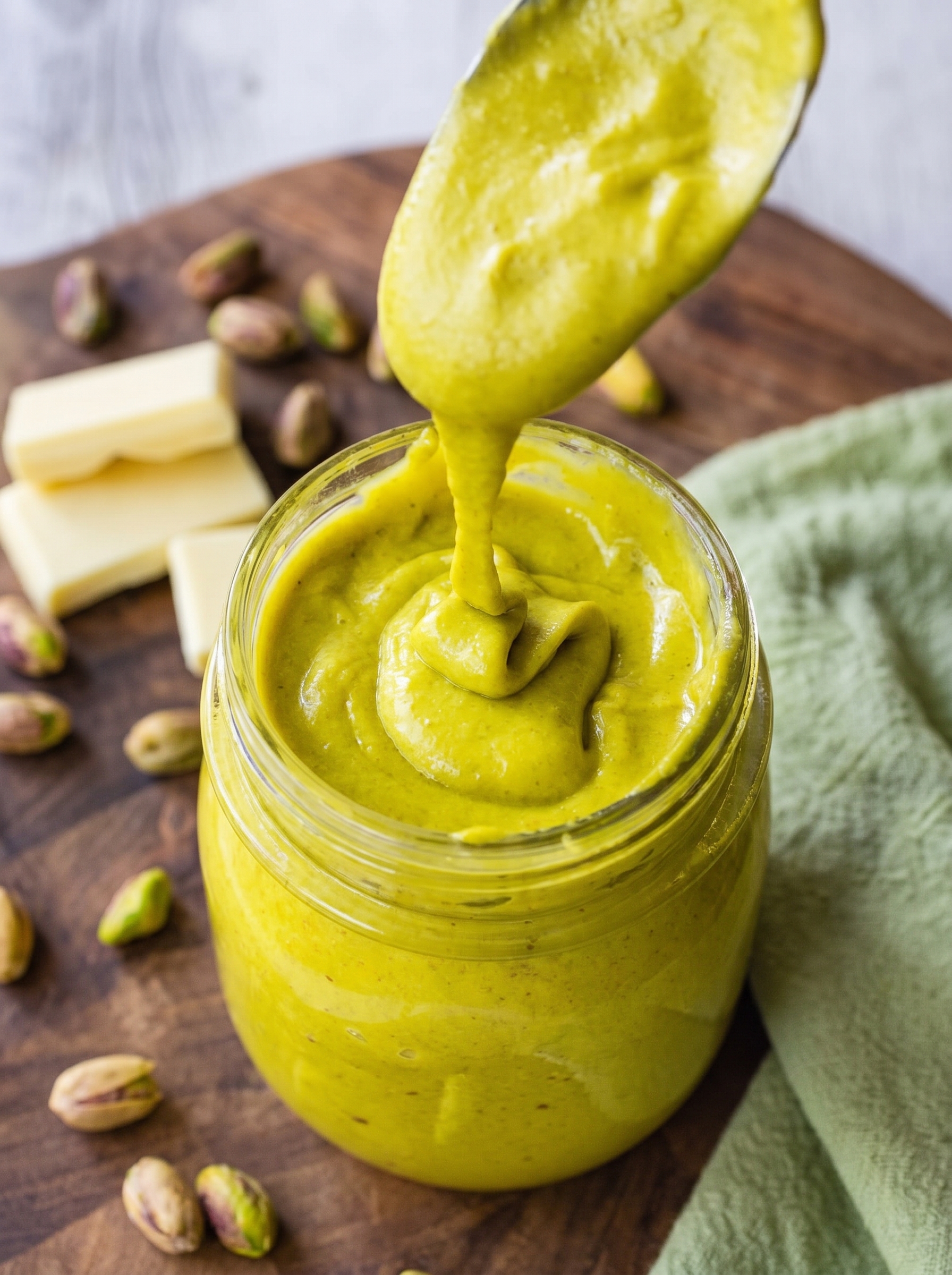 Close-up of ground pistachios in a food processor