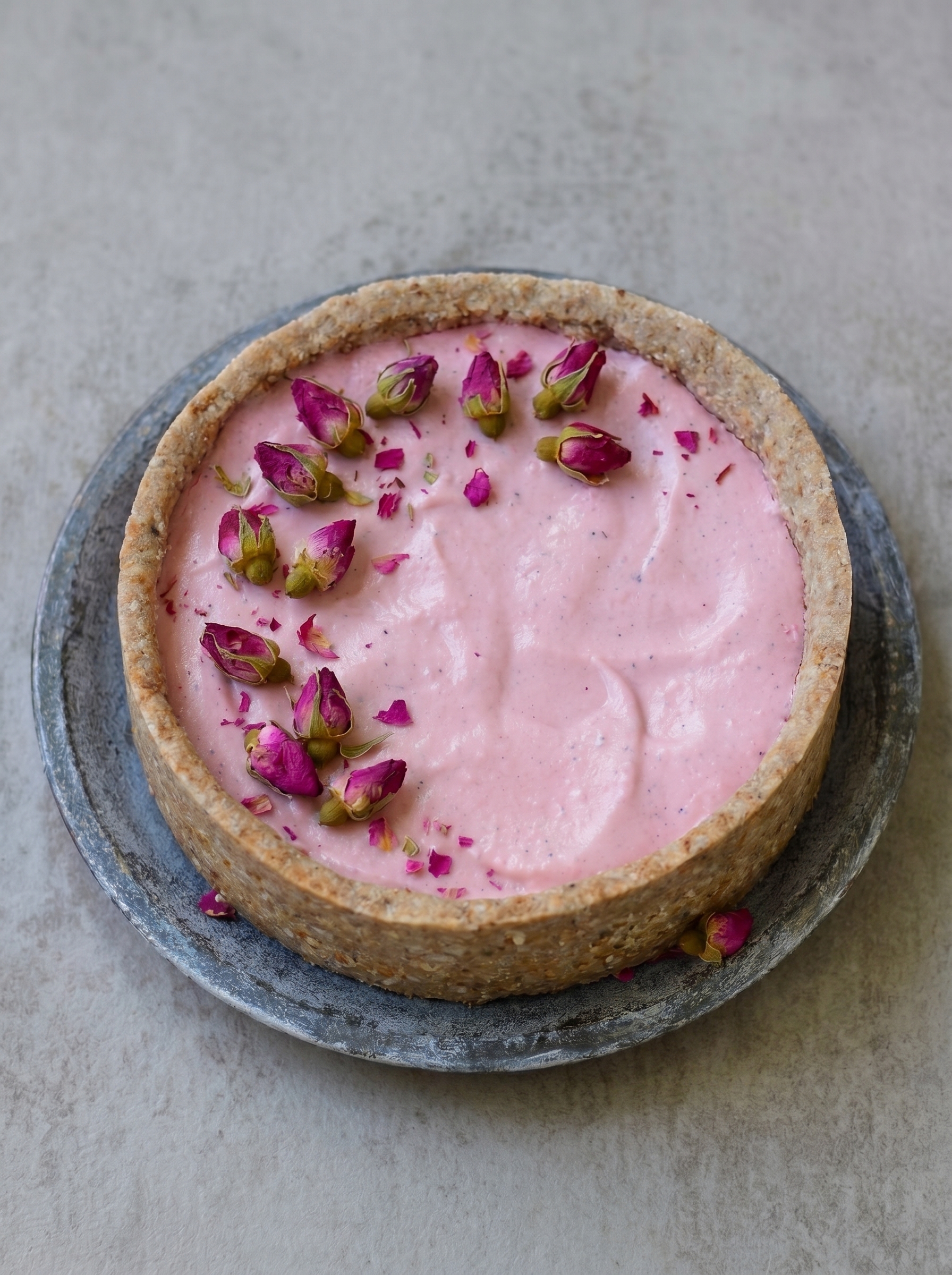 Close-up of a creamy slice of vegan cheesecake