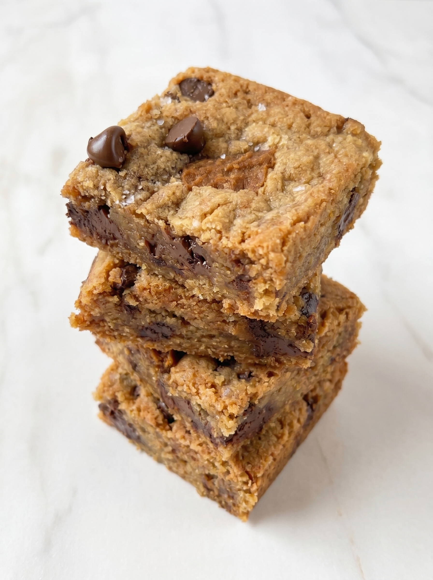 Close-up of blondie square with cookie crumble