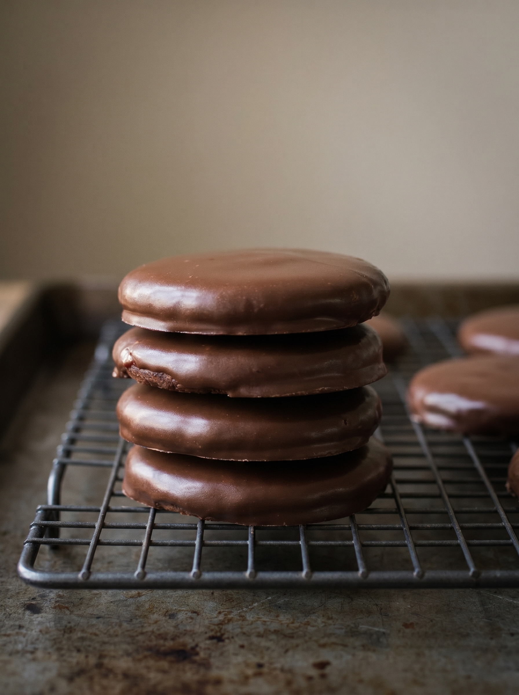 Closeup of chocolate‑coated Thin Mint