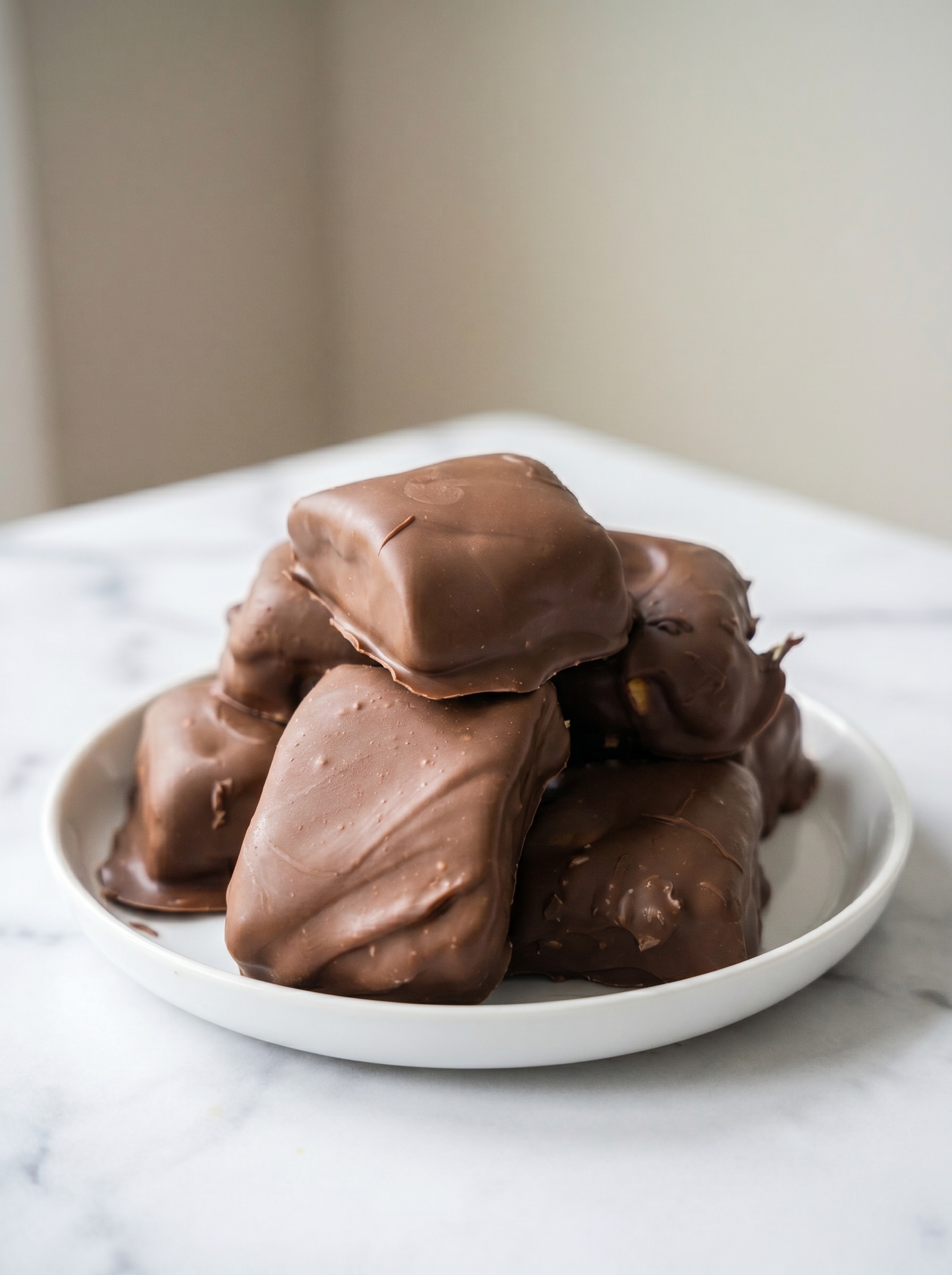 Stack of homemade Milky Ways on a plate
