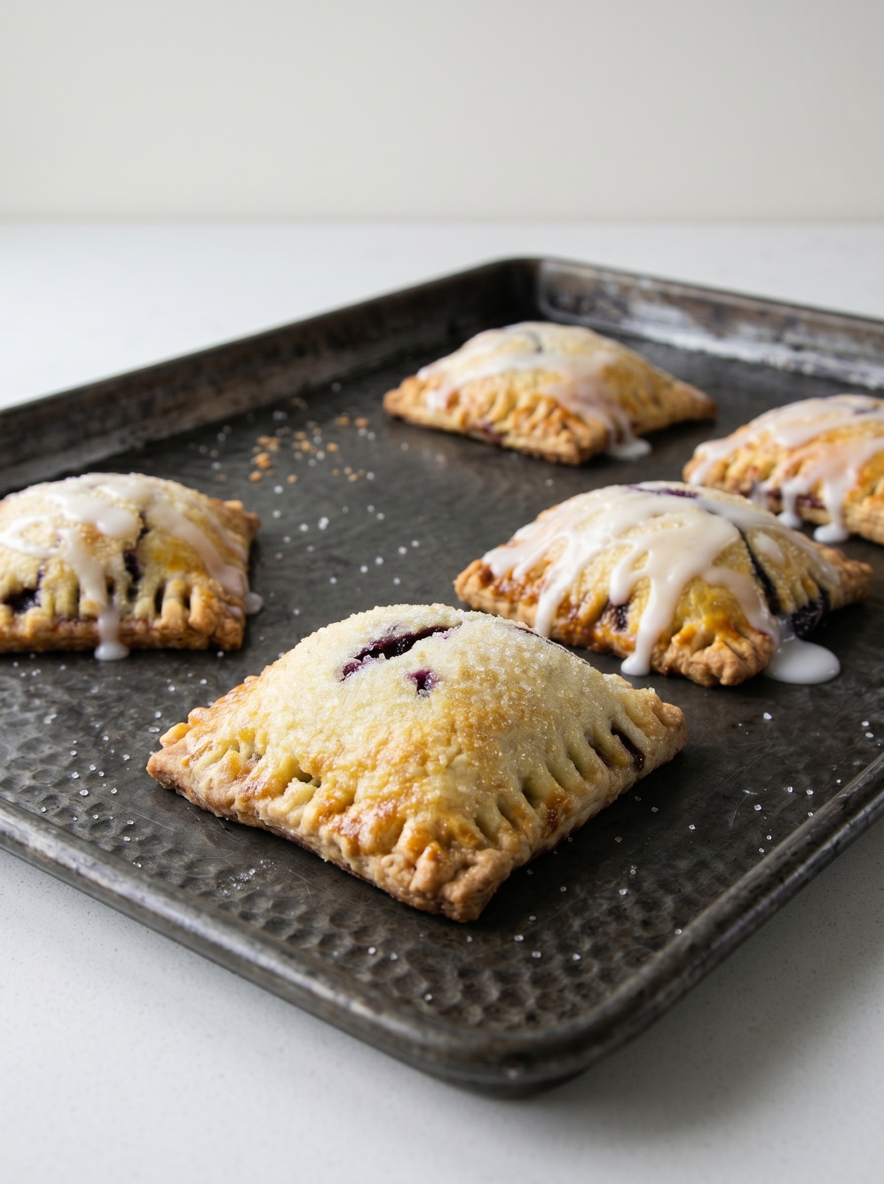 Glazed blueberry pop tarts on a plate