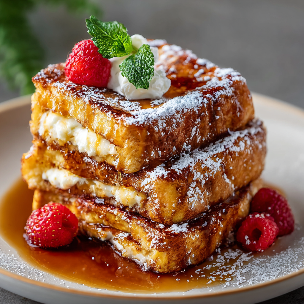 Golden French toast slices on a plate