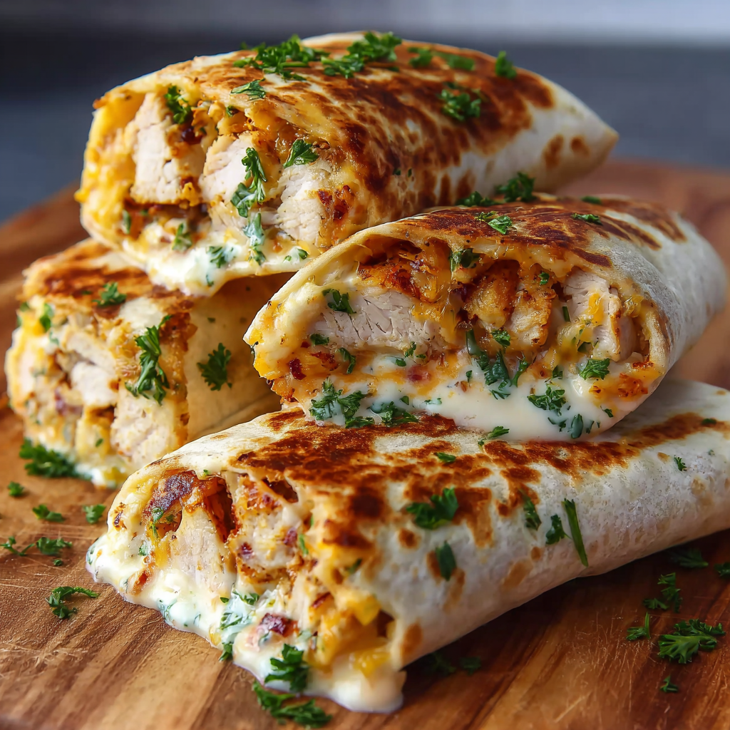 Cheesy Garlic Chicken Wraps ready to serve