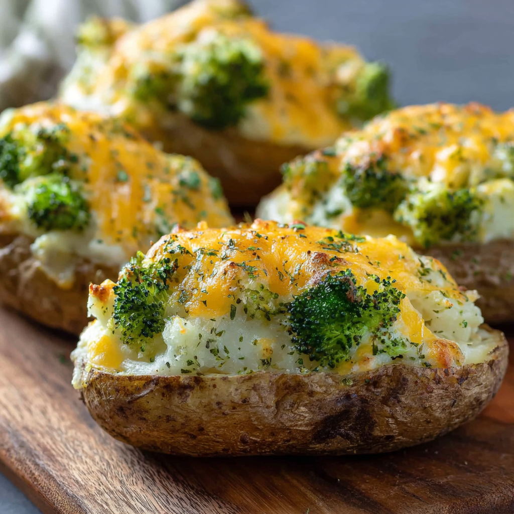 Twice baked potato with broccoli and cheddar