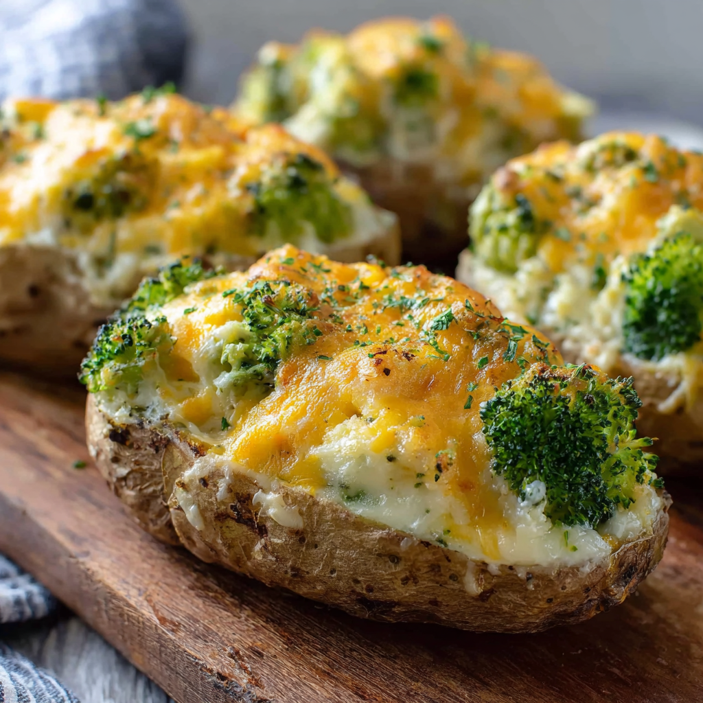 Ingredients for broccoli cheddar twice baked potatoes