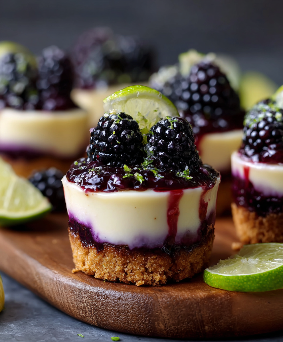 Close-up of blackberry swirl in cheesecake cupcakes