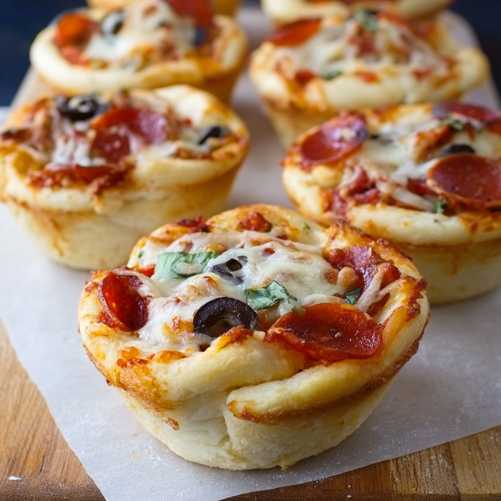 Close-up of a pizza cupcake slice showing filling and crust