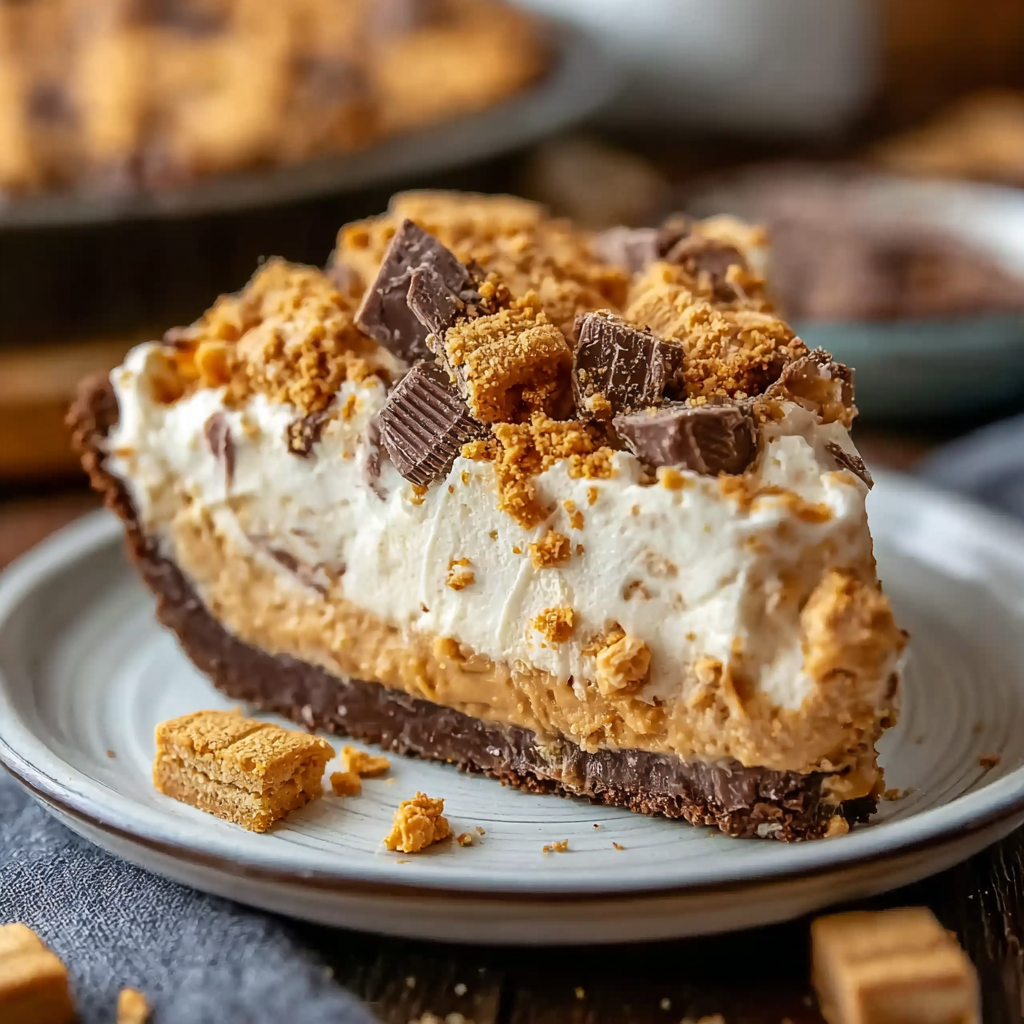 Butterfinger pie slices on a plate