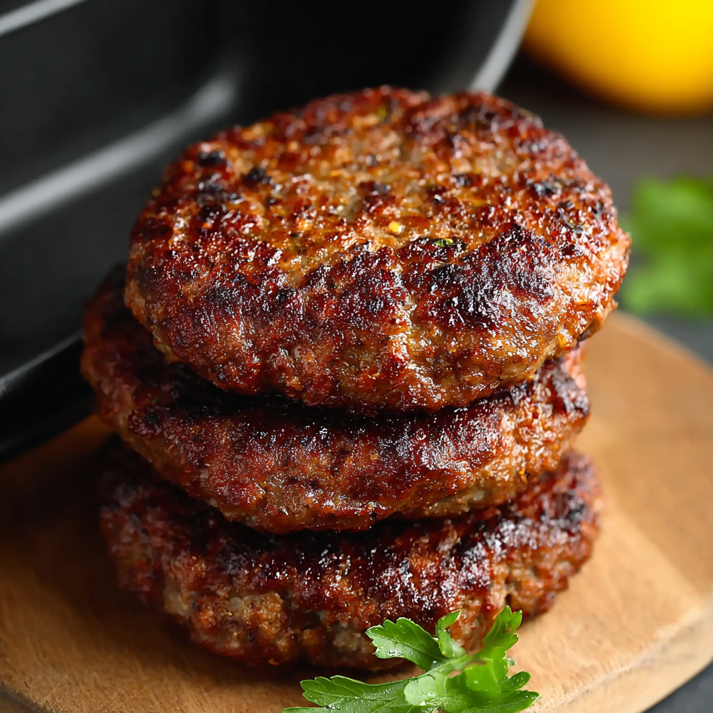 Cooked air fryer hamburgers ready to serve