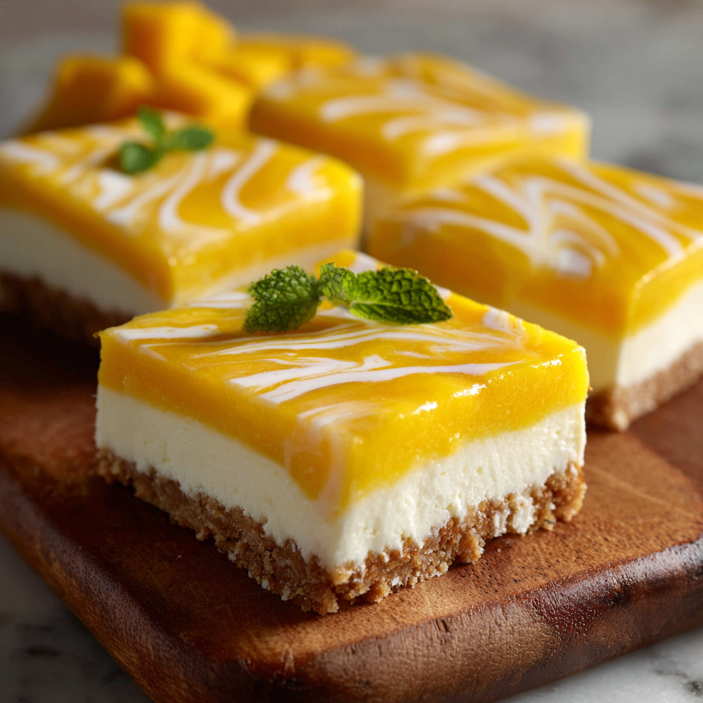 Spoonful of creamy mango float with graham crumble
