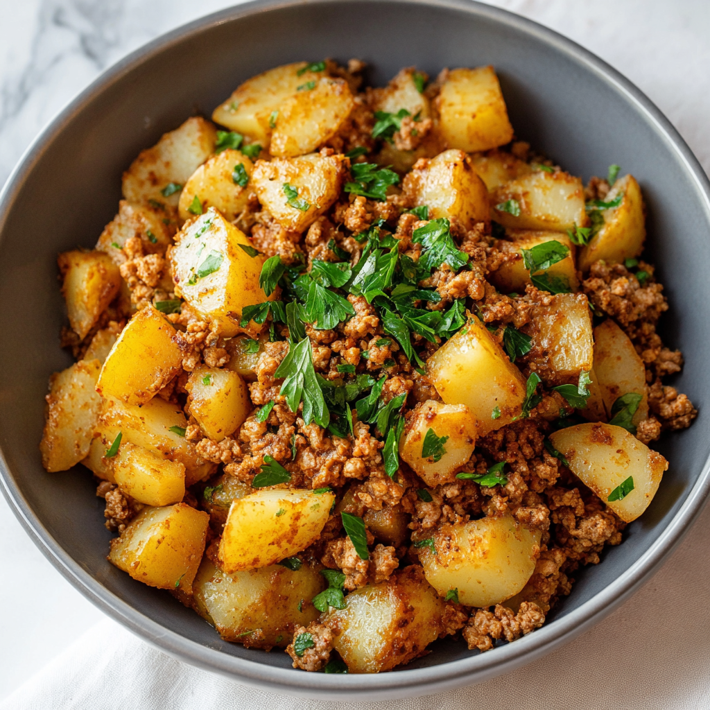 Serving suggestion: curried turkey with rice and cilantro