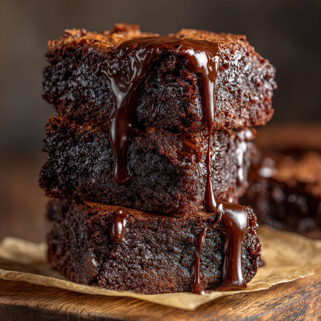 stack of three mochi brownies