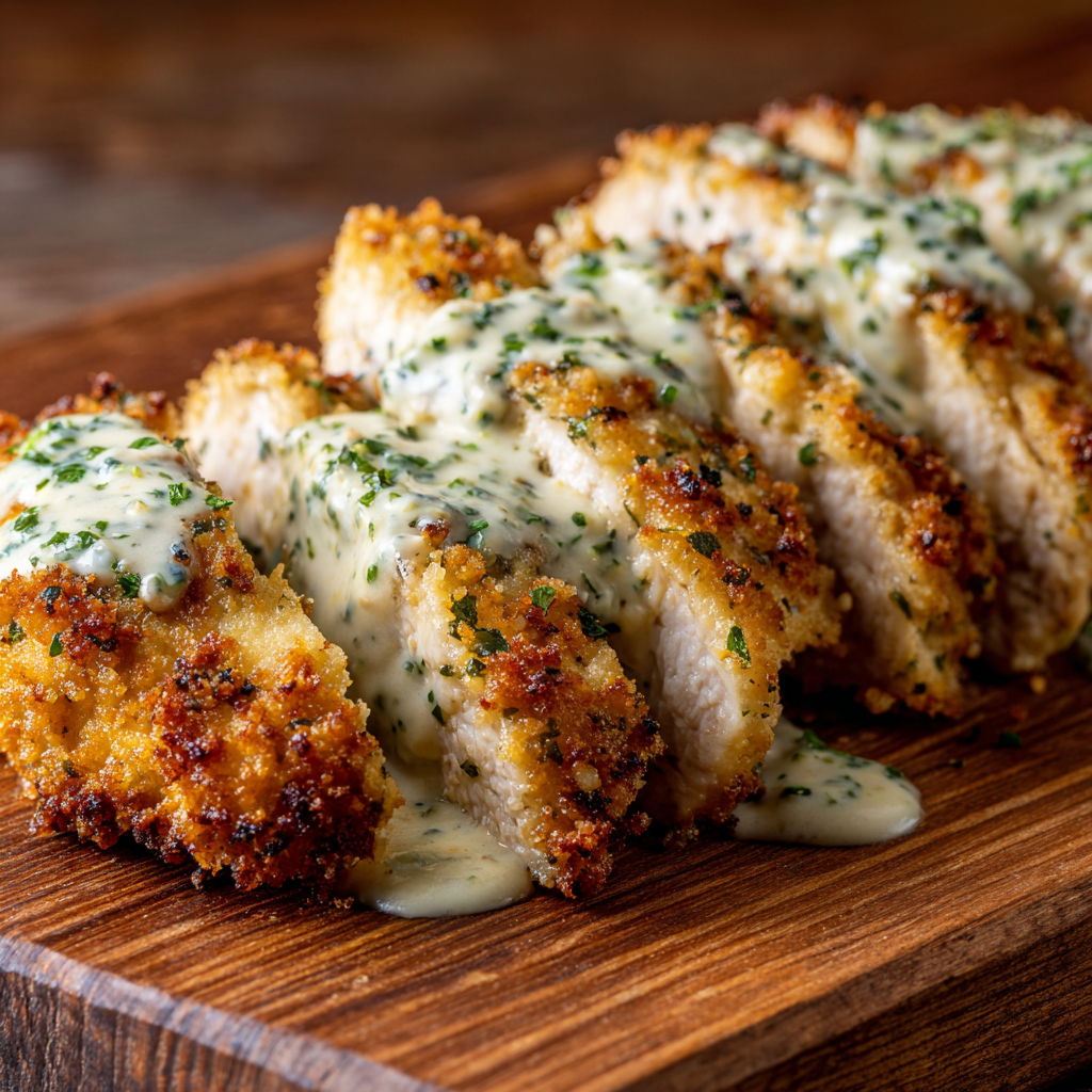 Plated chicken with parsley garnish