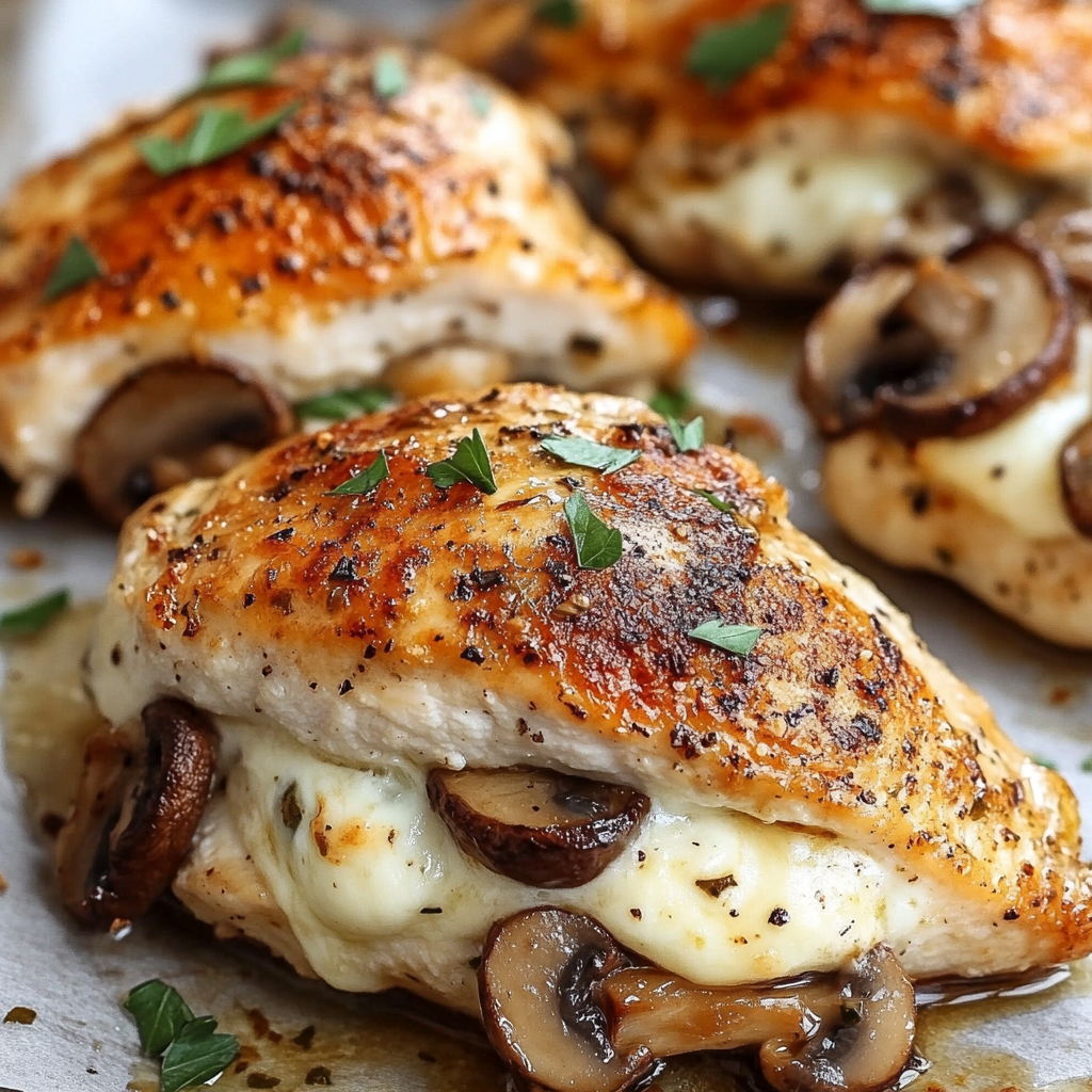 Cheesy Garlic Butter Mushroom Stuffed Chicken