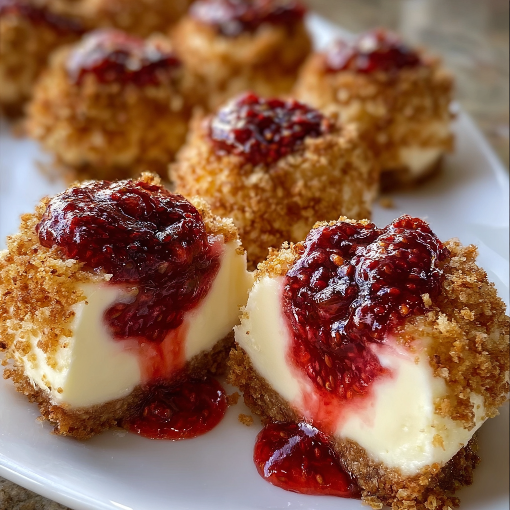 Mini strawberry cheesecakes on a tray