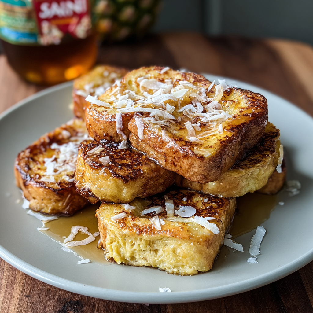 Hawaiian roll french toast in skillet