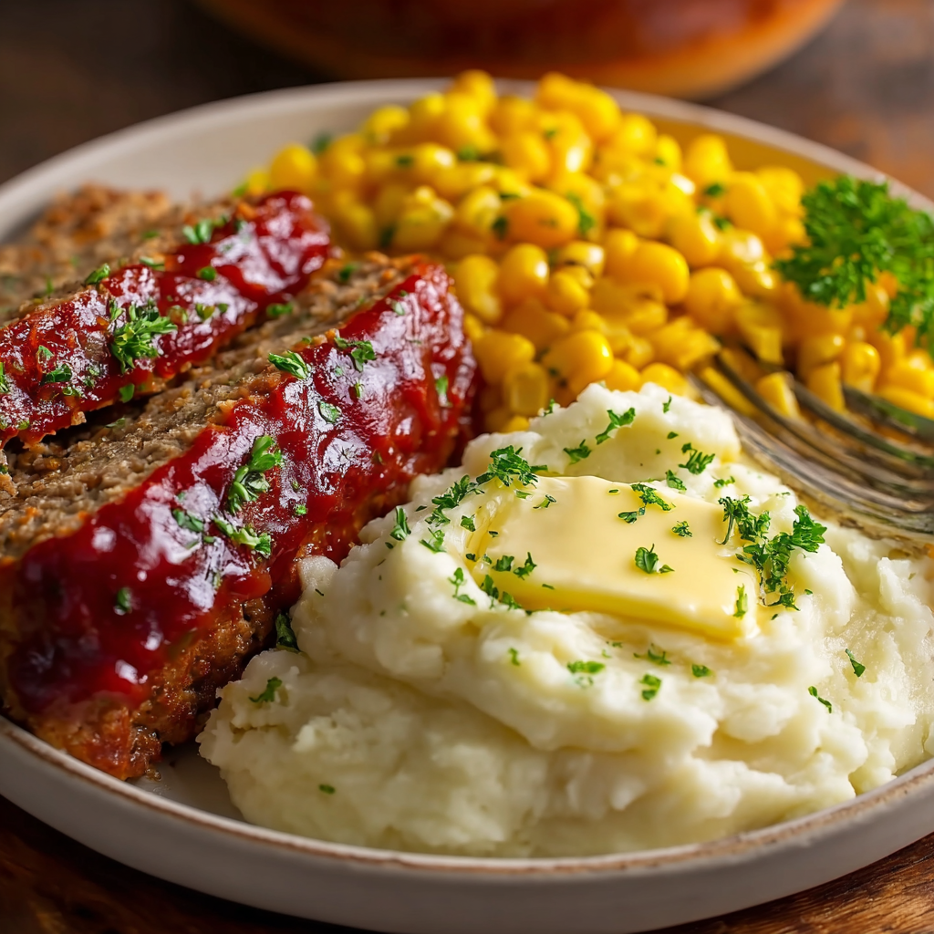 Sliced meatloaf with mashed potatoes