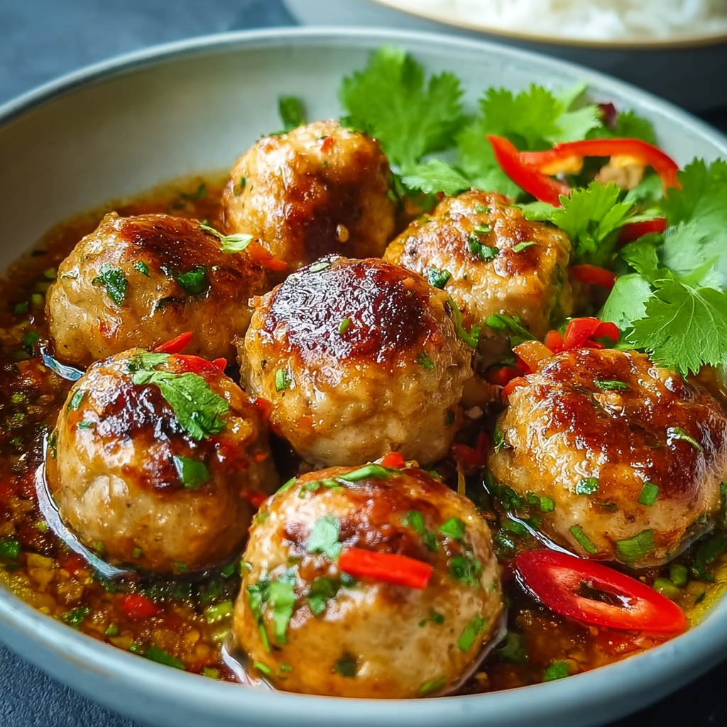 Thai chicken meatballs glazed in sticky sauce