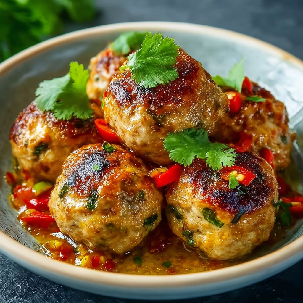Platter of Thai meatballs with garnishes