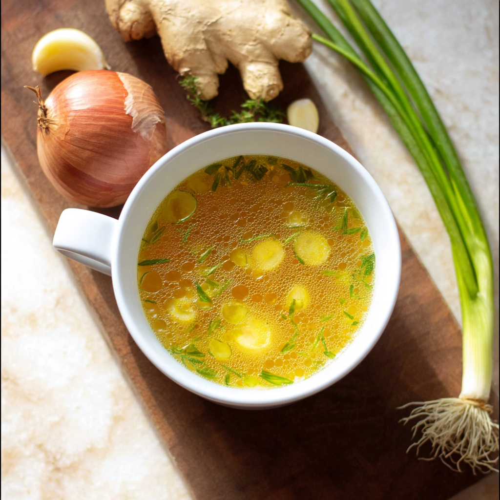 Ingredients laid out for immune-boosting broth