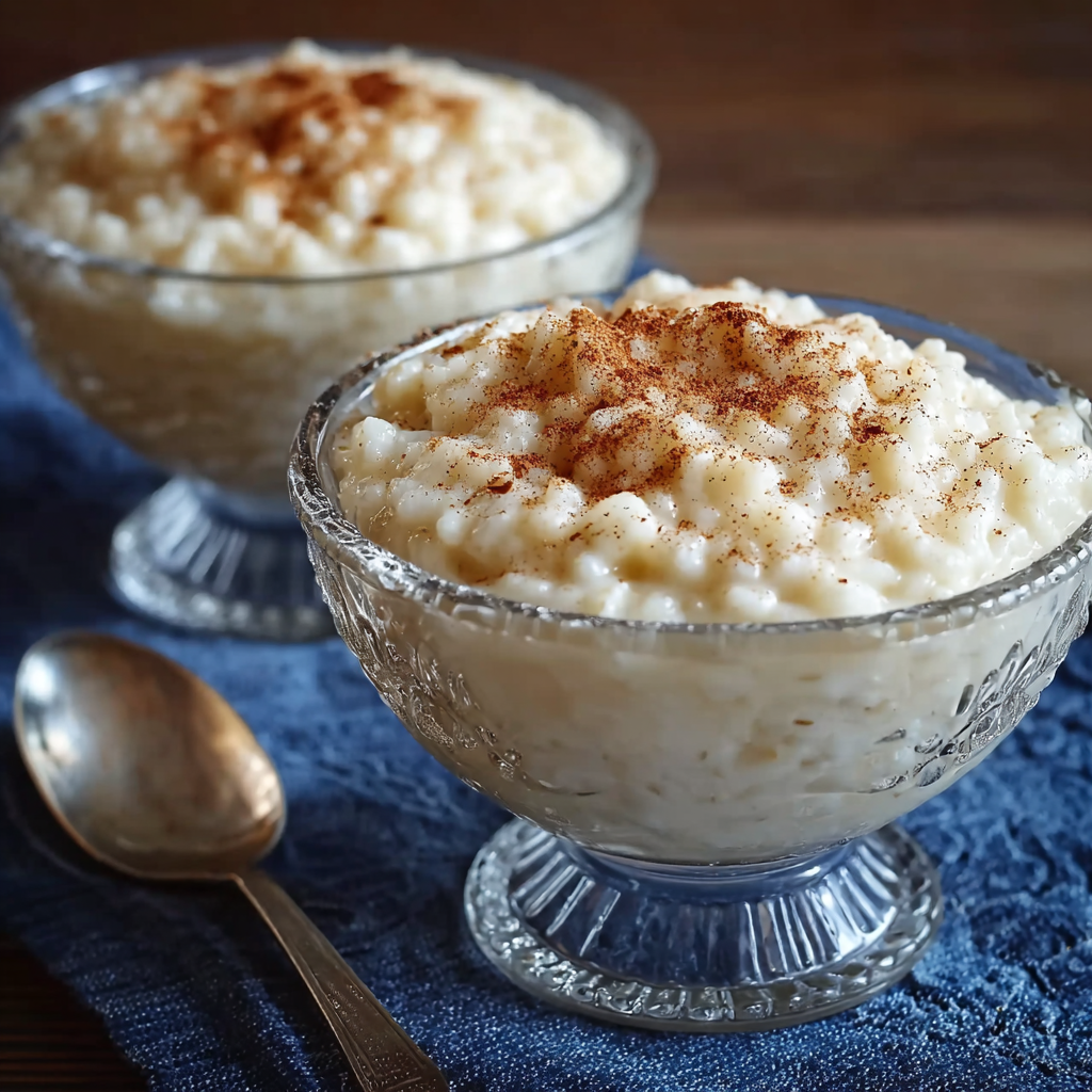 Creamy rice pudding in glass jars
