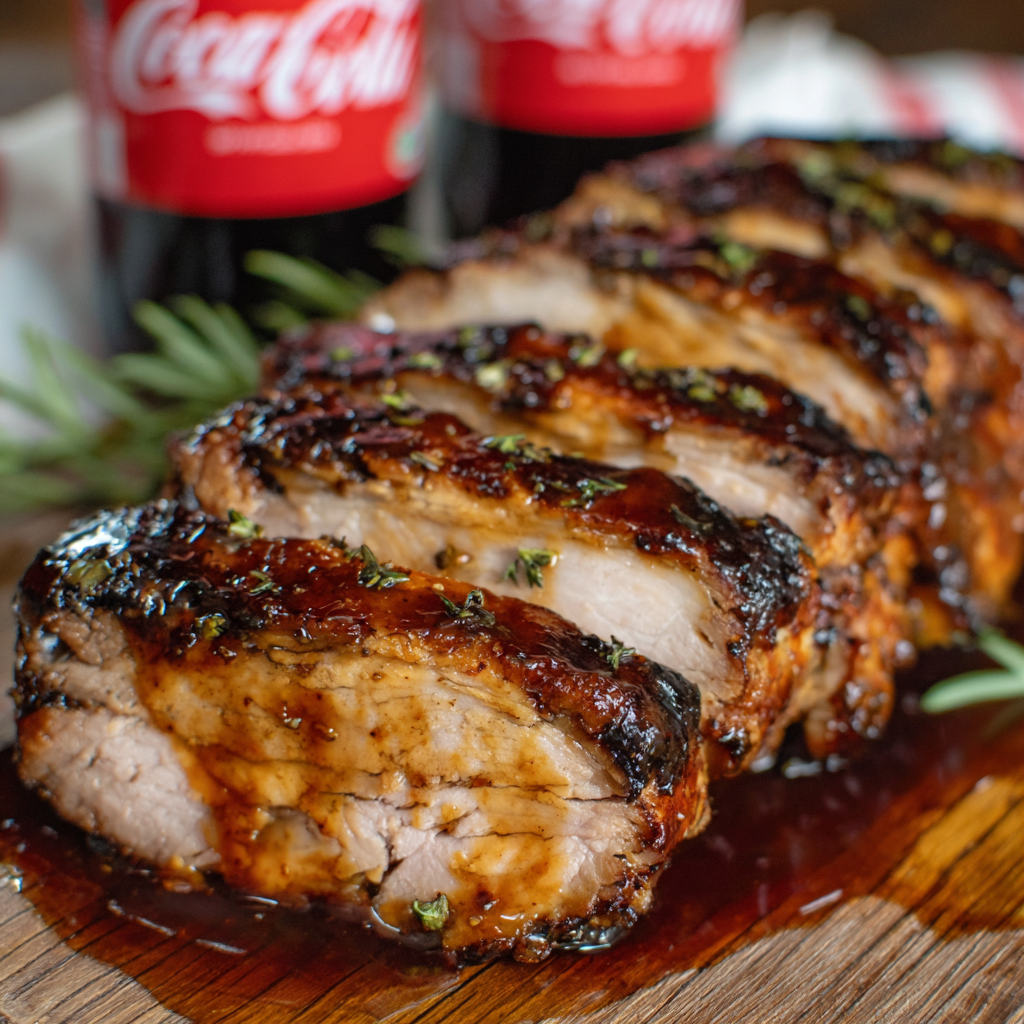 Glazed Coca-Cola pork loin on a cutting board