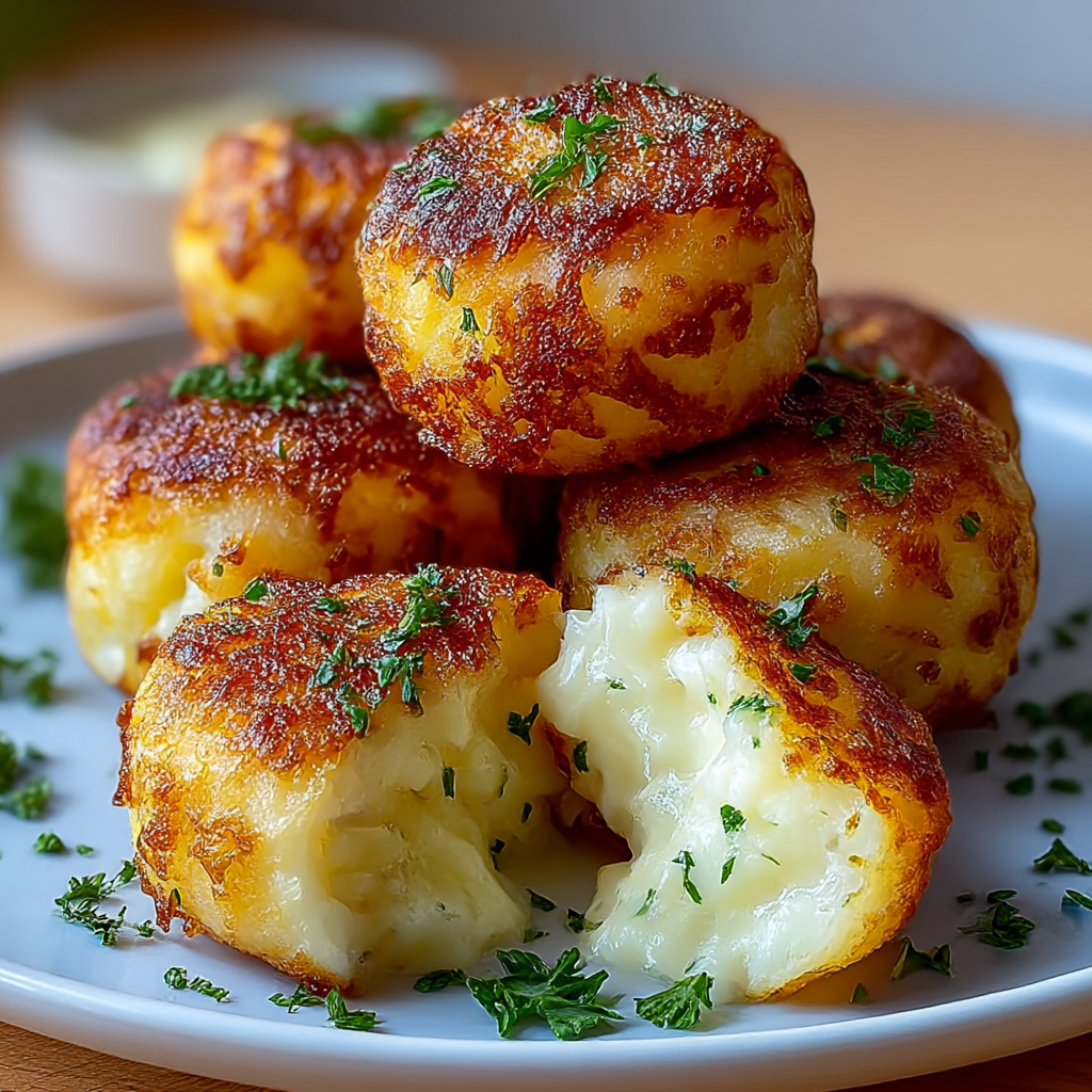 Close-up of a crispy bite broken open to reveal cheesy interior