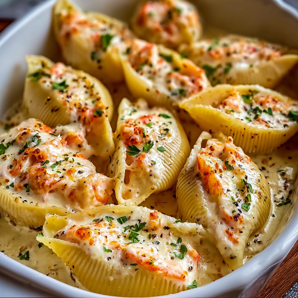 Close up stuffed shell being served