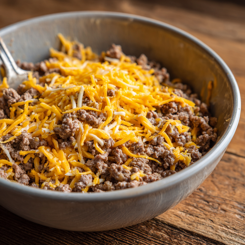 Close-up of a filled taco cup with toppings