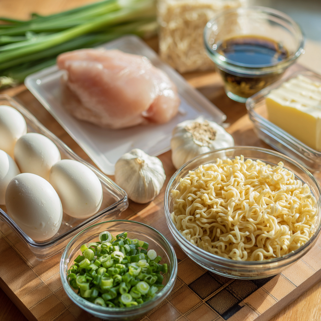 Creamy chicken ramen in a bowl with garnishes
