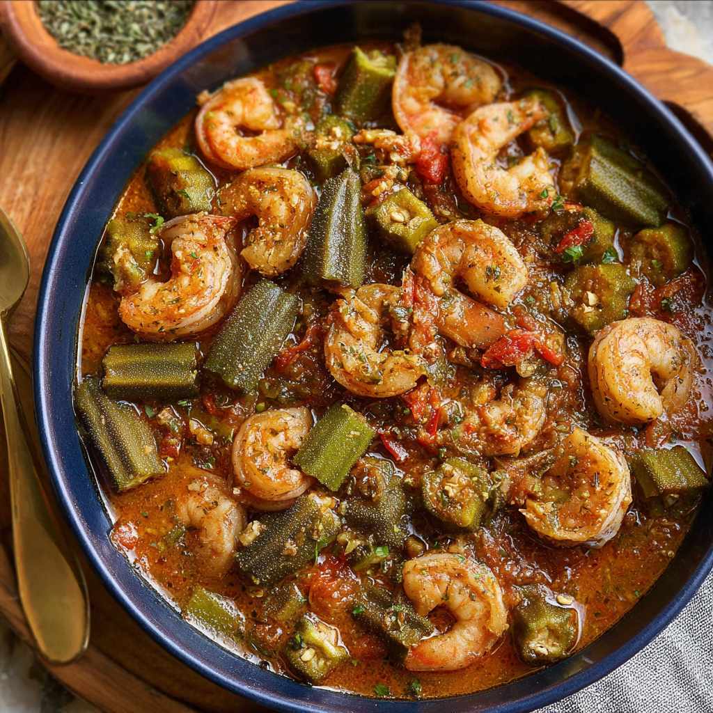 Smothered Okra with Shrimp and Sausage