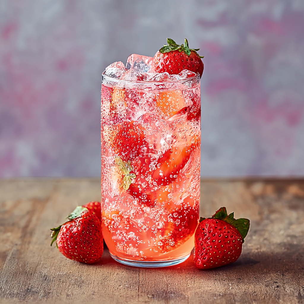 Garnished Strawberry Dirty Sprite with lime wedge and fresh berries